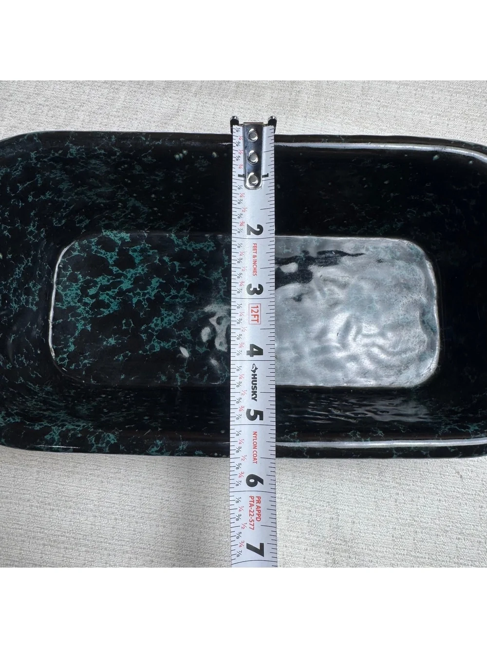 Vintage Bennington Potters #1874 Loaf Pan Black On Green Agate Stoneware Baker